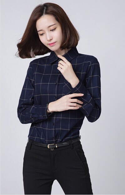 藏藍(lán)格子女襯衫