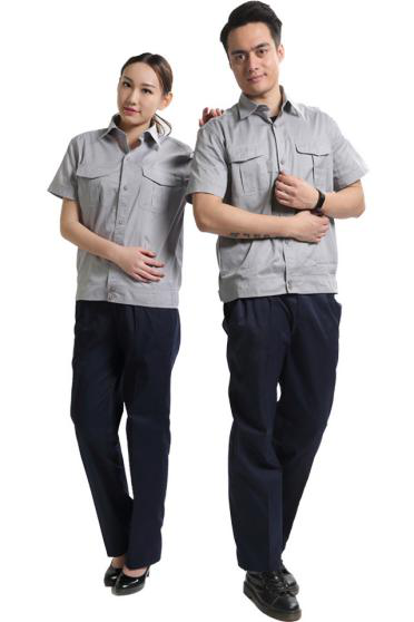 灰色短袖純棉吸汗工作服訂做